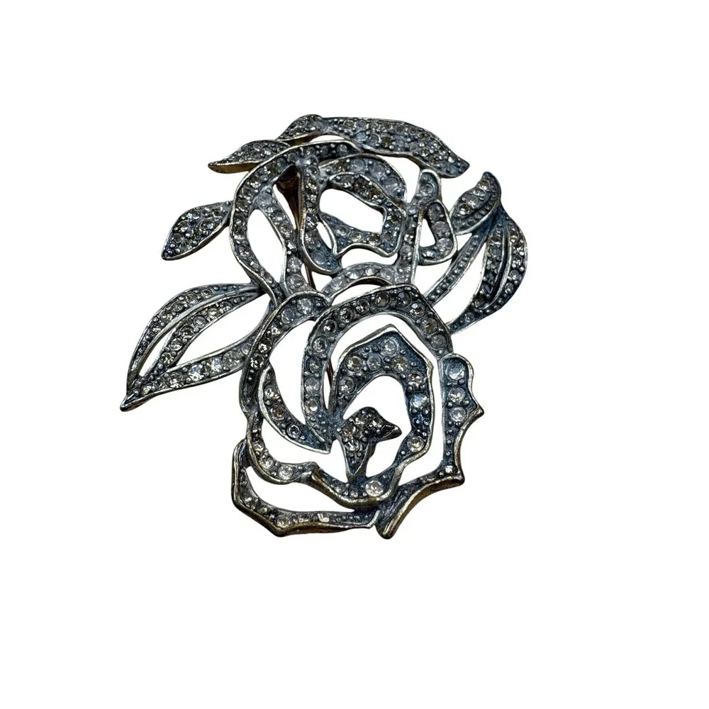 Vintage KC Gold Tone Openwork Rose Flower Brooch Pin Modernist Floral